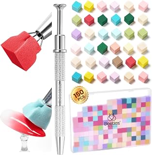 Beetles 150Pcs Soft Nail Sponges for Ombre, Colorful Nail Sponge with Grabbing Pen, Blooming Nails Art Brushes, Gradient Manicure DIY Tools, Professional Accessories Supplies for Home and Salon Use