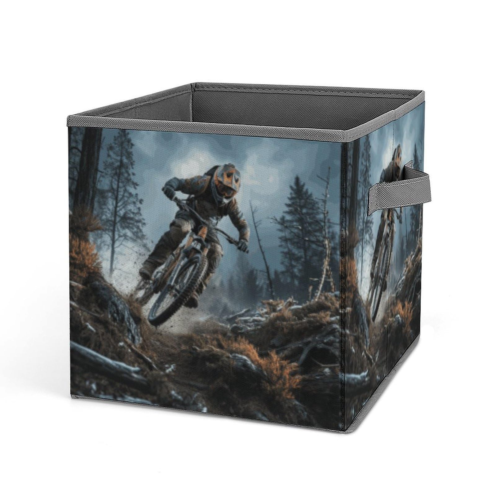 DWVTSLH Mountain Bike Tournament Cube Storage Bins with Handle, Foldable Storage Cubes, 11 Inch Large Storage Baskets, Washable Fabric Closet Organizer for Shelves, Decorative Clothes Storage Boxes
