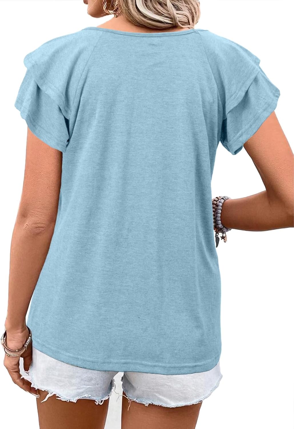 VahRuta Womens Summer Boho Clothes Flowy Tops Floral Shirts V Neck Loose Fit Casual Short Sleeve - Image 3