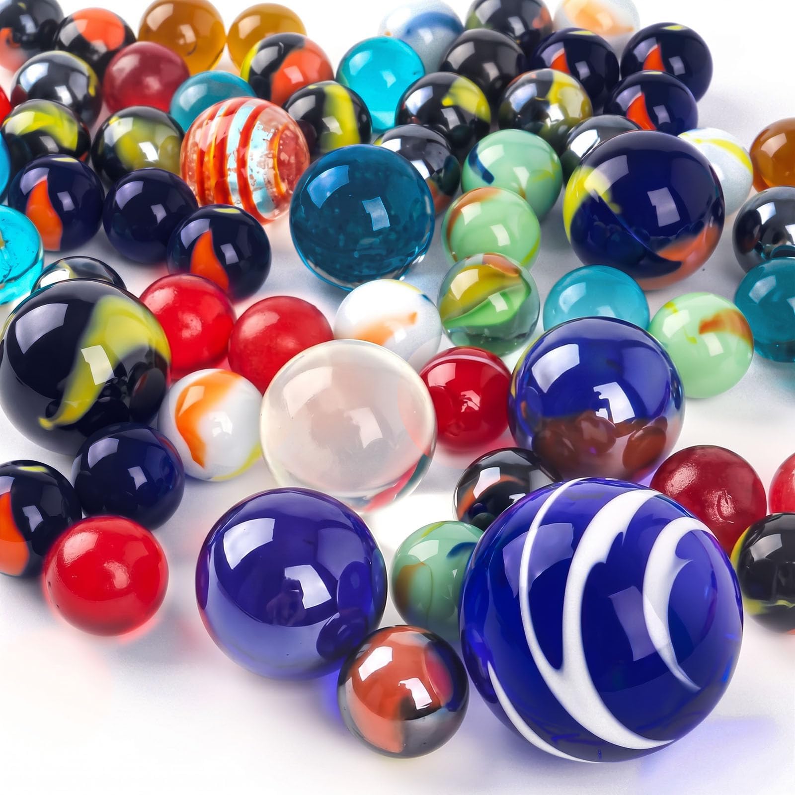 AMOR PRESENT 85 PCS Glass Mables, Assorted Size Marbles Bulk for Kids | Galaxy Themed, Learning Games, Marble Games Accessories, Gifts for Collectors