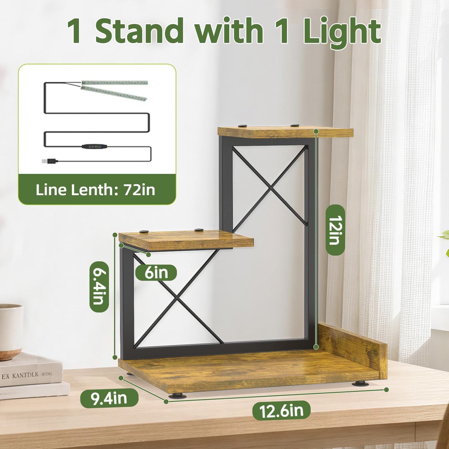 LASZOLA Plant Stand Indoor Tabletop Shelf Small for Desk, Wooden Brown image 2