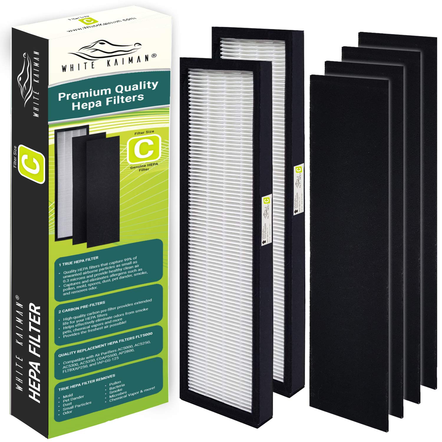 White Kaiman Premium True HEPA Air Filter C Replacement w/ Carbon Pre