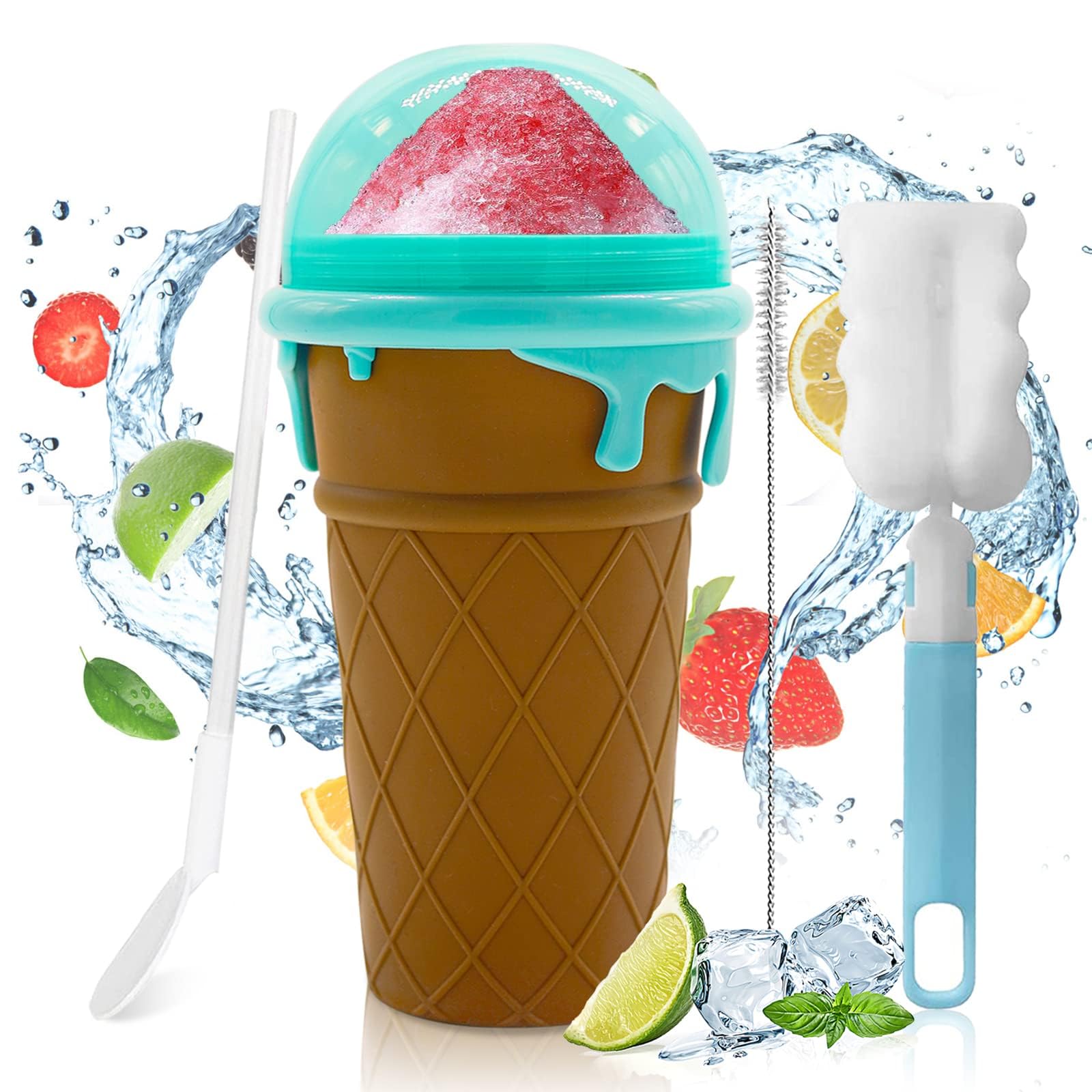 Tazweeq Slushy Maker Cup, Large Capacity 500ML Magic Frozen Cup, Smoothie Cup with Lid and Straw, Silicone Squeeze Cup DIY BPA Free Quick Cooling Smoothie Making Cups