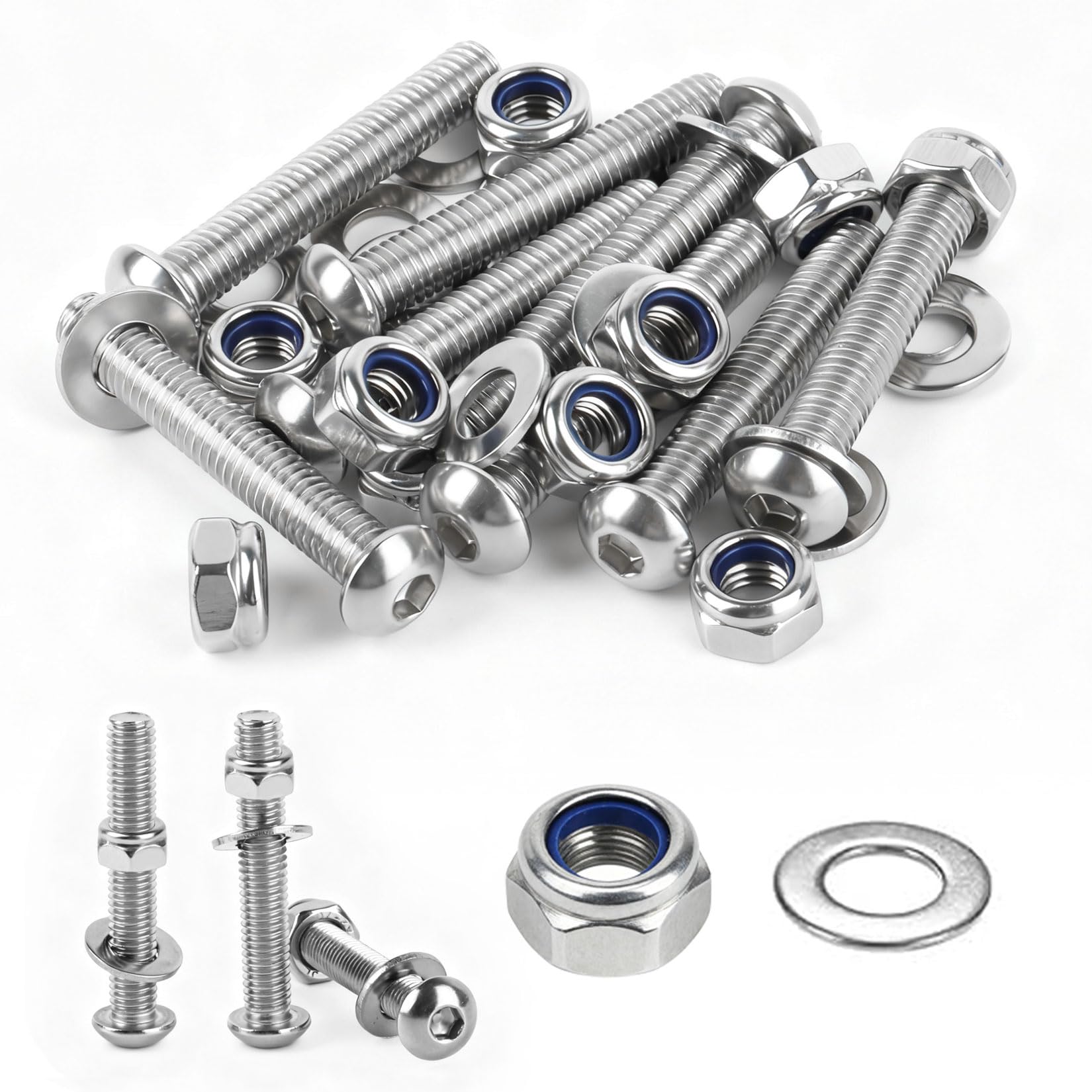 Pack of 10 M8 Bolts Set, Hex Socket Button Head Cap Screws Bolts and Nuts Set with Washers, M8 x 50mm A2 Stainless Steel Machine Screws Assorted Nuts and Boltsset