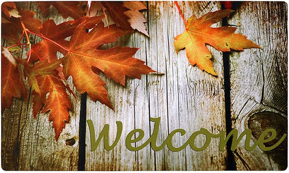 Front Door Mat Indoor Entry Way Doormat for Front Door Patio Non Slip Rubber Entrance Door Mats Fall Thanksgiving Decor (Maple Leaves)