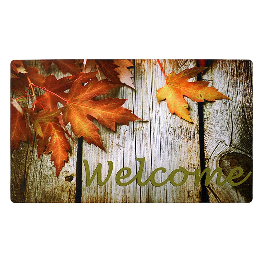 YK DecorFall Leaves Welcome Door Mat Non-Slip Entrance Doormat Rug for Autumn Fall Thanksgiving Indoor Outdoor Decorative Seasonal Mat