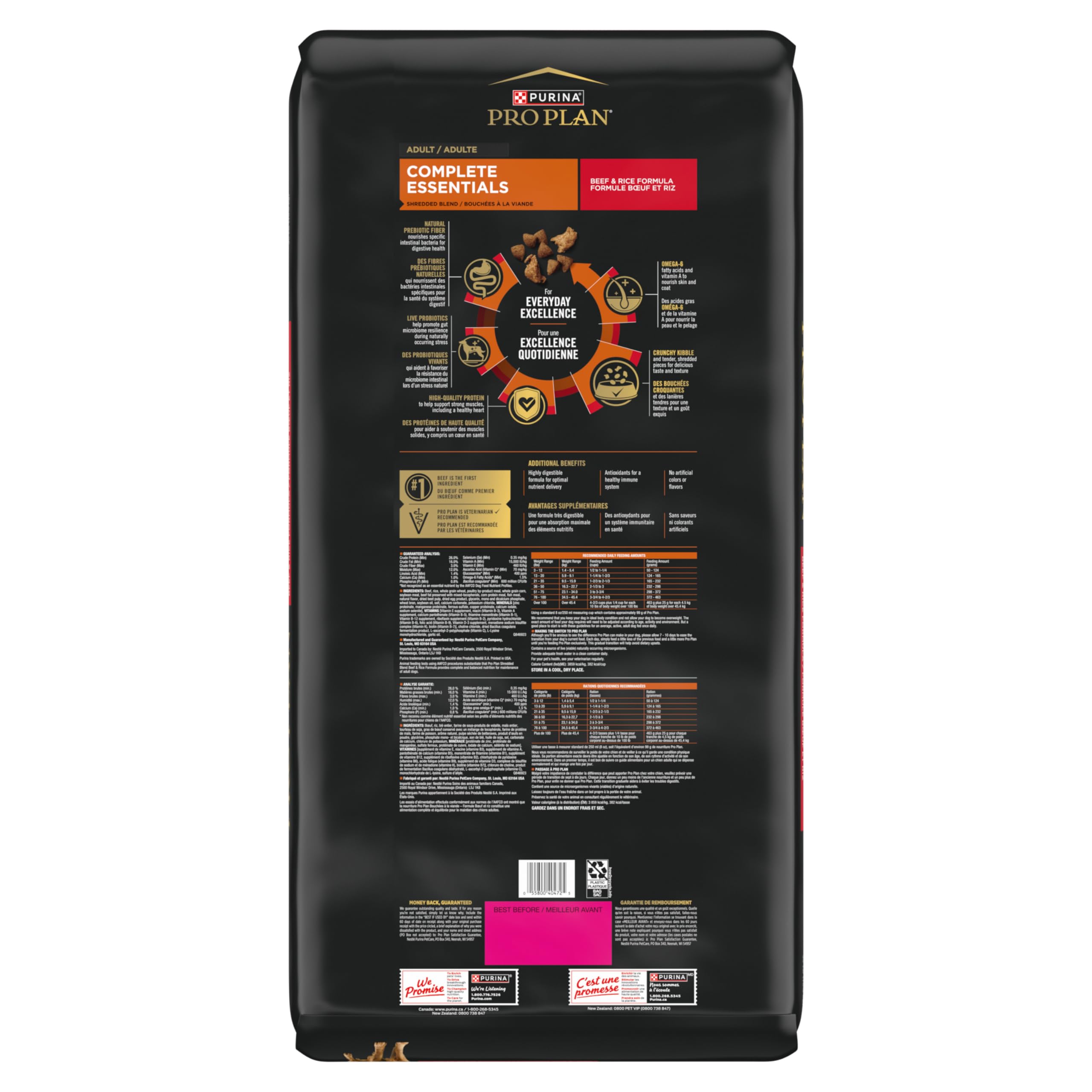 Purina Pro Plan Complete Essentials Dry Dog Food, Shredded Blend Beef & Rice - 15.9 kg Bag - 3