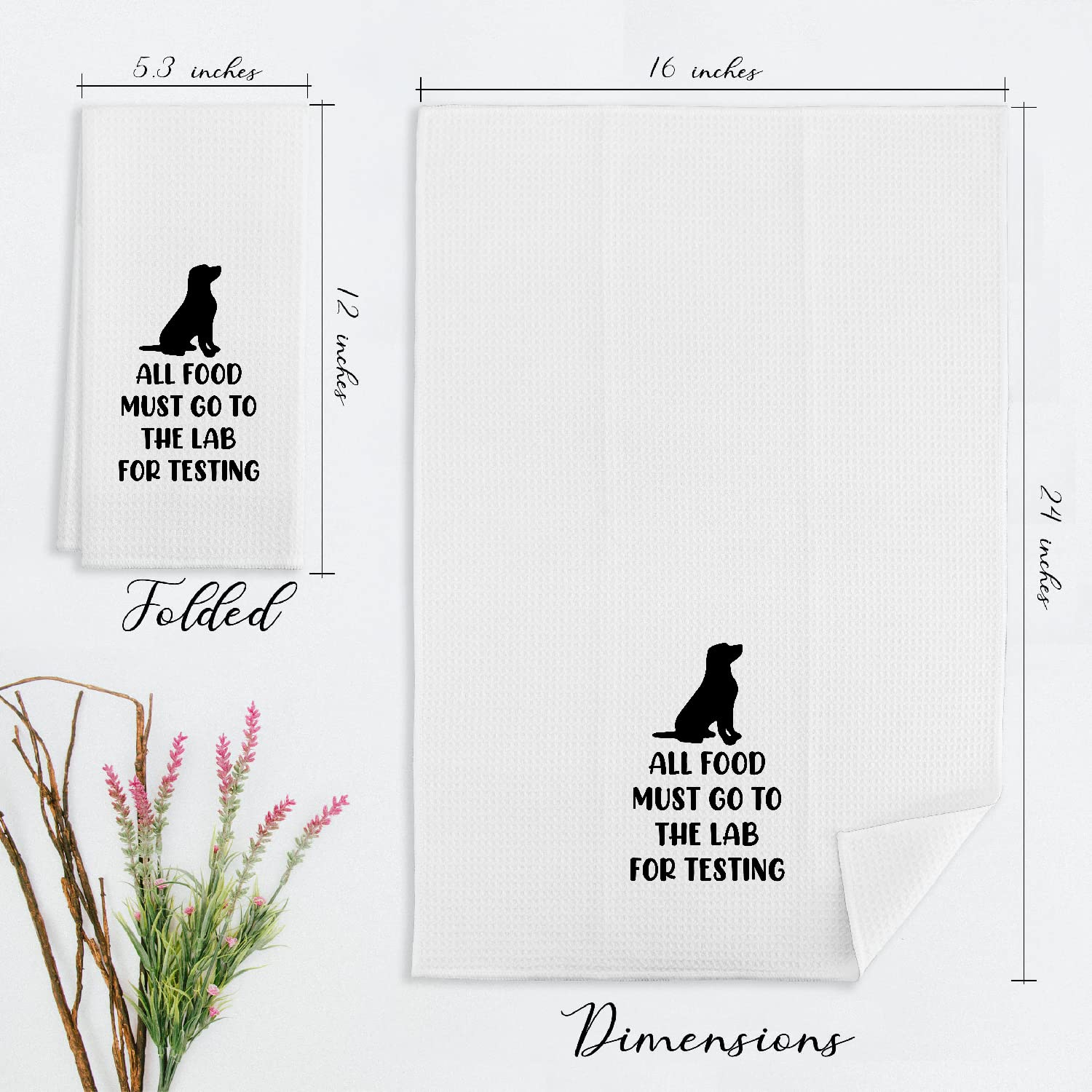 EIONEY All Food Must Go to The Lab for Testing Kitchen Towels,Dish Cloth Flour Sack Hand Towel for Farmhouse Kitchen Decor,24 X 16 Inches Cotton Dish Towels Dishcloths,Labrador Lovers Gifts