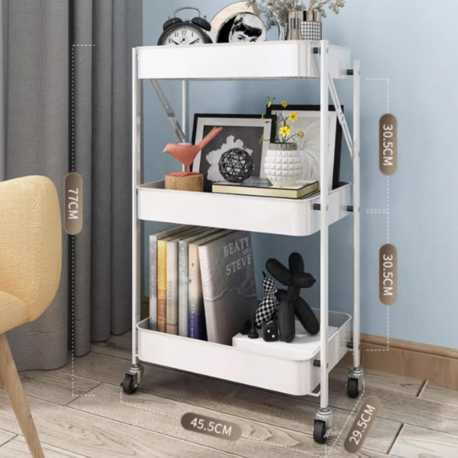 Storage Trolley Kitchen Movable Folding Trolley, Storage Rack, Multi-Layer Floor, Living Room Snack, Vegetable Basket Shelving Organizer(Green)
