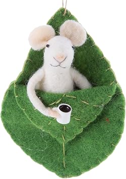 Coffee Lovers Christmas Tree Decoration, Wool Mouse Holiday Ornament
