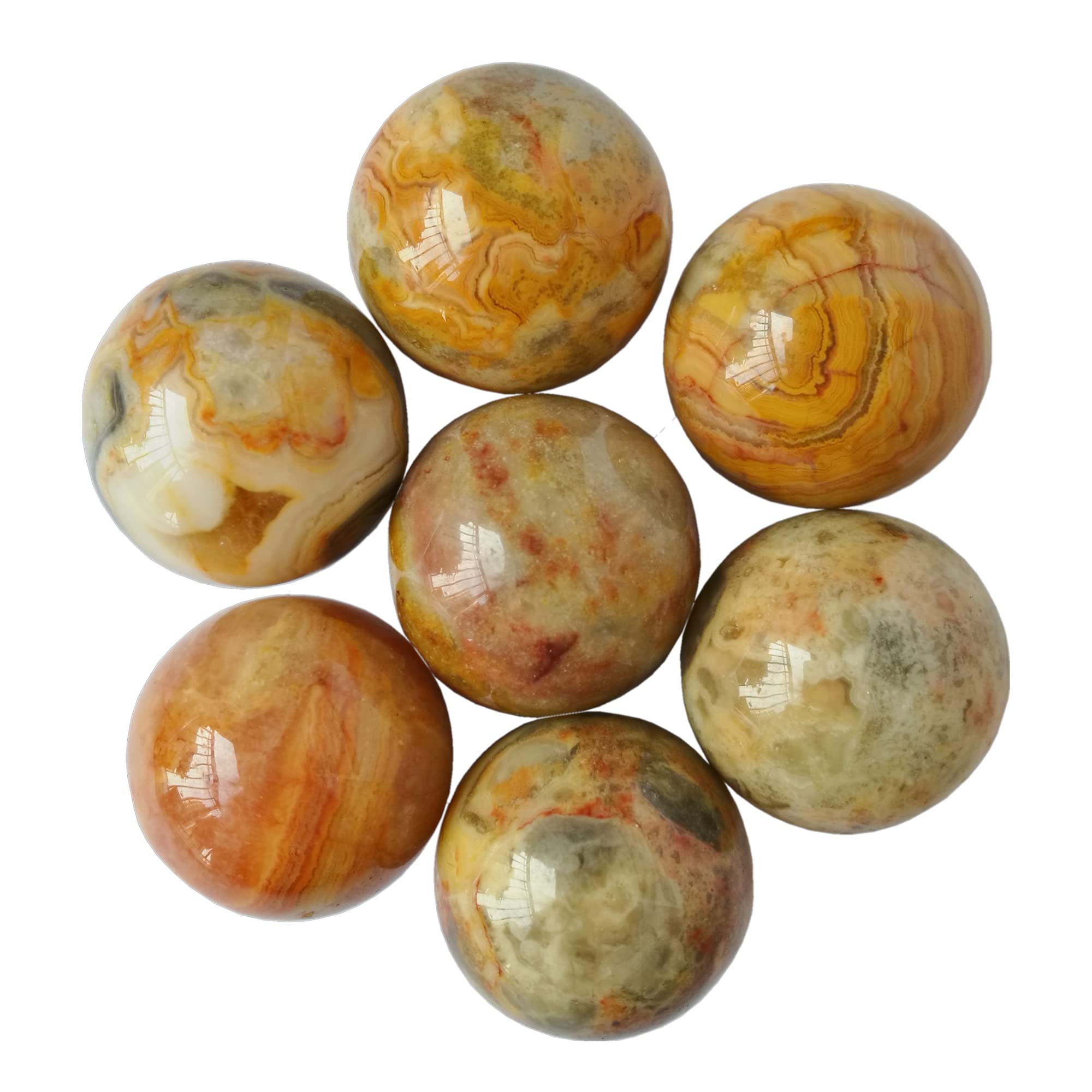 Manekieko7 Pcs Natural Yellow Crazy Lace Agate 2cm Crystal Sphere Ball Set,Feng Shui Chakra Aura Home Desk Decor Decorative Collection