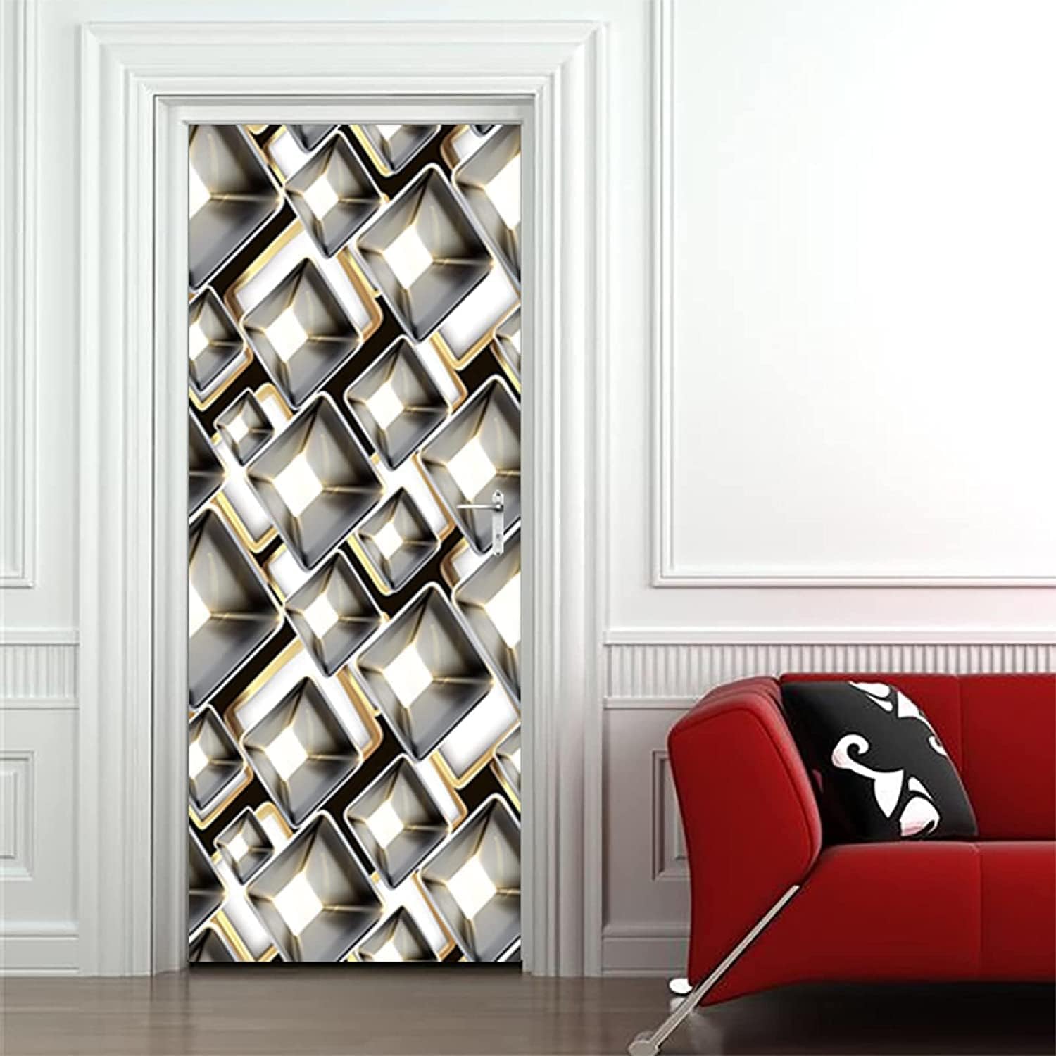 Autocollant Trompe-l’œil 3D Pour Porte – Motifs Géométriques Abstraits, 95x215 Cm - 9