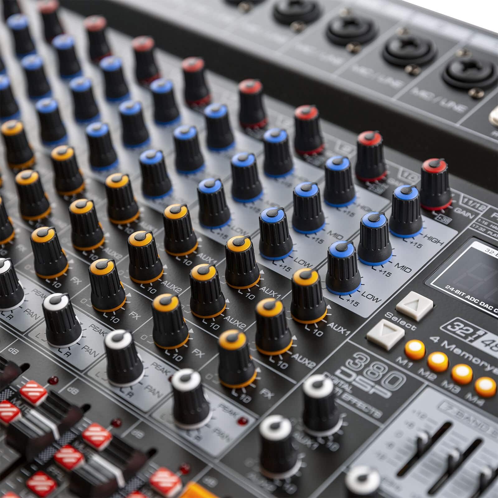 Power Dynamics PDM-T1204 Mezclador de audio de 12 canales con Bluetooth, ecualizador gráfico de 7 bandas, MP3, salida USB, salida de auriculares de 6,35 mm, ideal para estudio de grabación