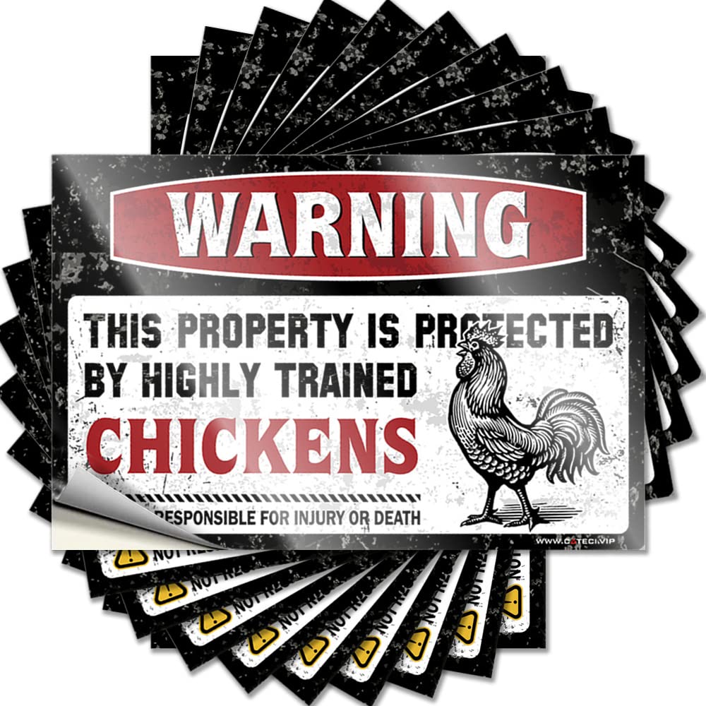 Warning This Property is Protected By A Highly Trained Chicken2 Tattoos Men Cave Decor | Encouragement Door Removable Decal Pack(6X9CM)