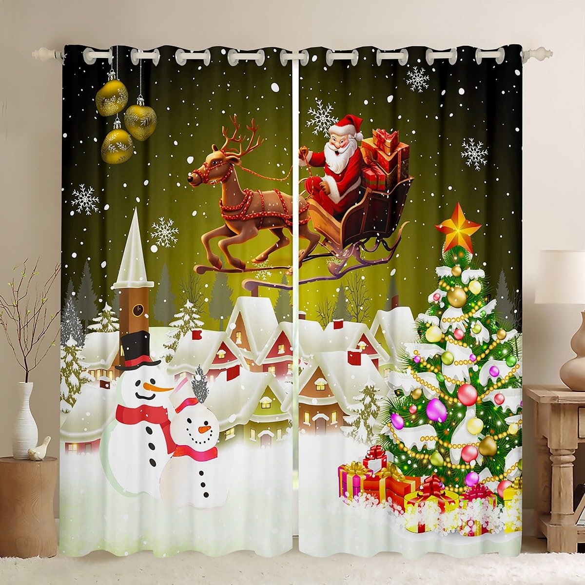 Amazon.com: Manfei Christmas Blackout Curtain Xmas Tree Snowman