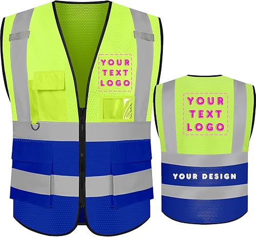 BeautyWill Chaleco de malla de seguridad personalizado, chaleco reflectante con logotipo clase 2 Hi Vis, chaleco de constucción unisex con 5