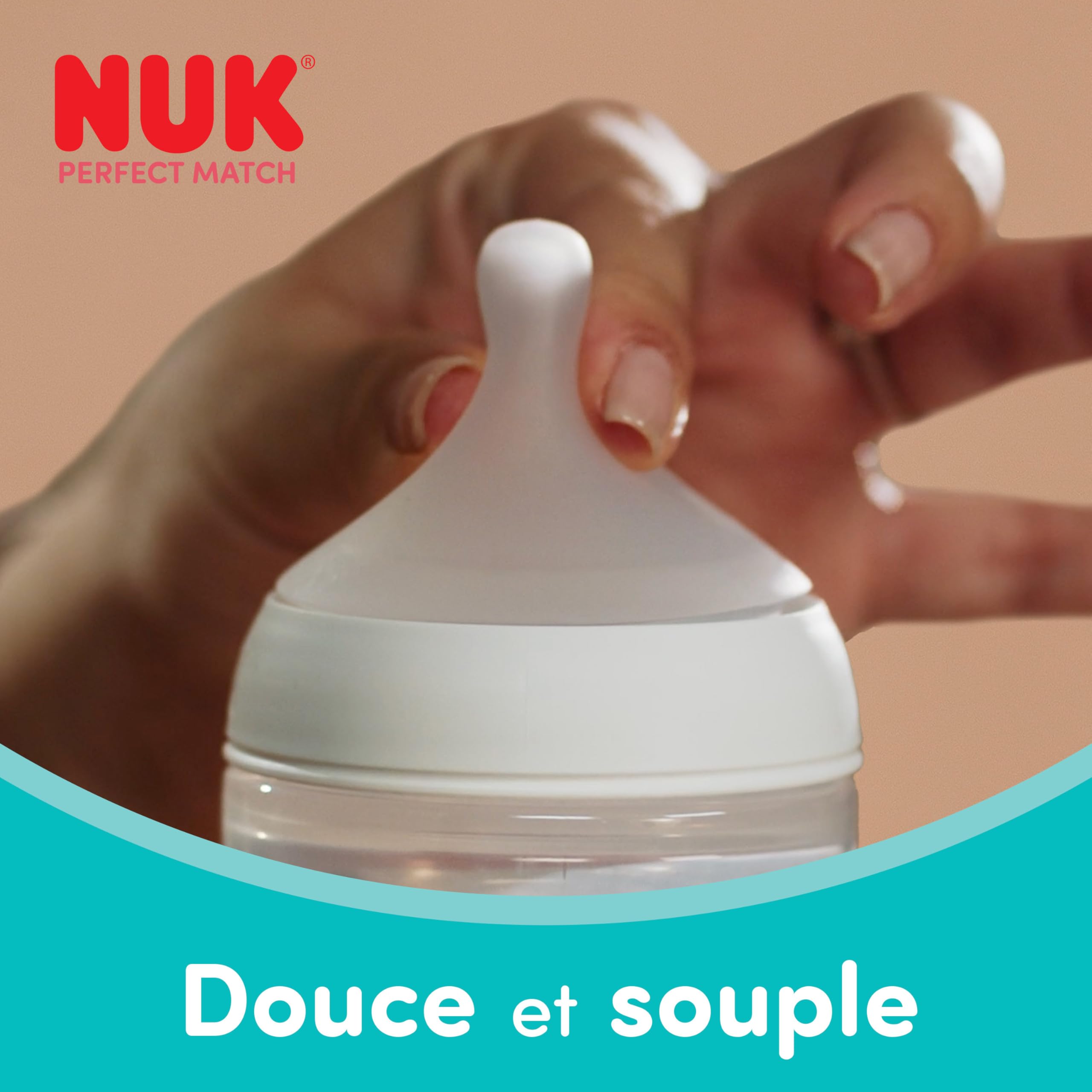 NUK Perfect Match Biberon | 3+ mois | 260 ml | Biberon anti-coliques | PP | Indicateur de contrôle de température | Hippopotame | Lot de 1