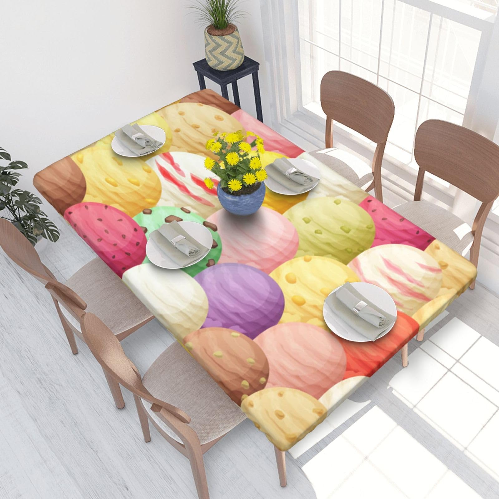 BNVSADC Ice Cream Printed 4FT Tablecloth 122x76 CM Polyester Kitchen Water Resistant Table Cloth Dining Table Decoration Table Covers