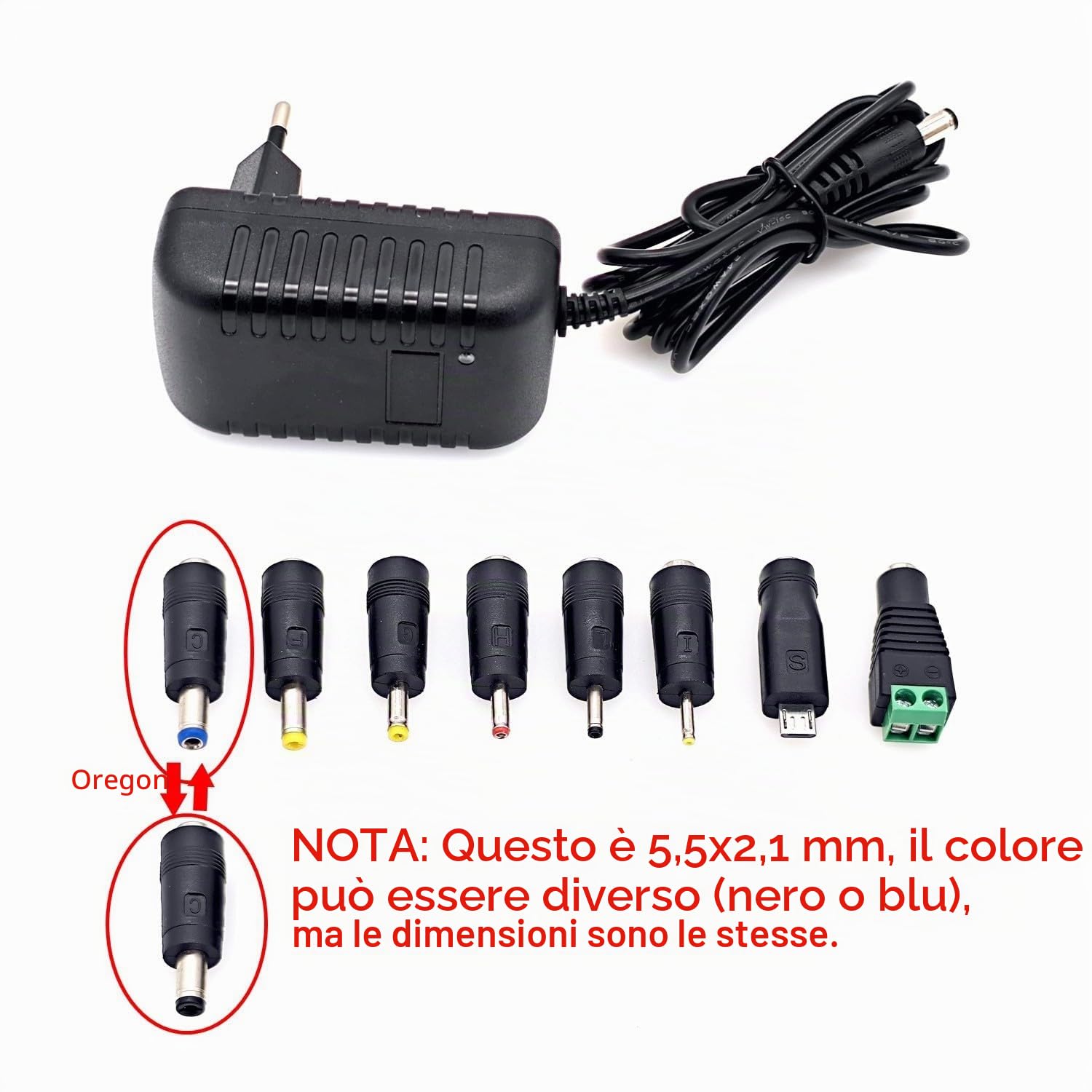 Alimentatore Universale 9V 2A Con 8 Adattatori DC, Per Telecamere, Router E Stampanti
