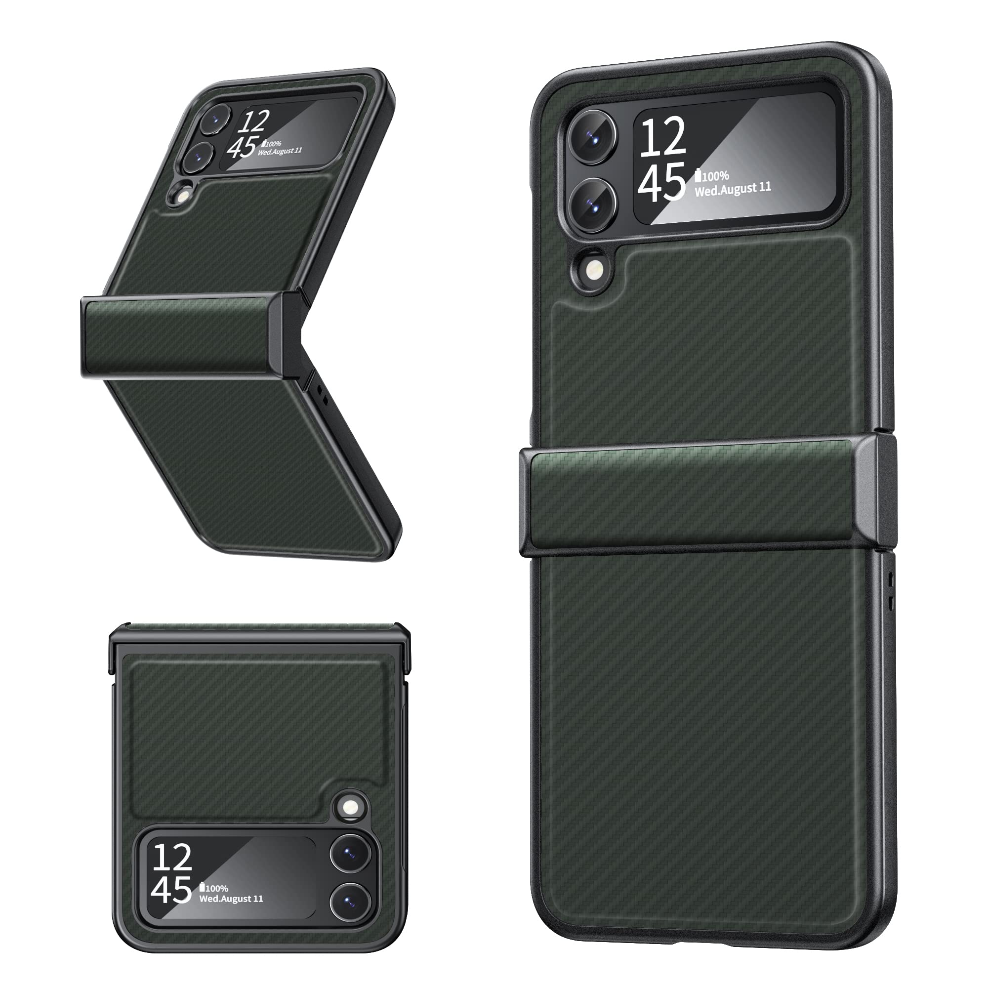 Photo 1 of 2pk- Hoerrye for Samsung Galaxy Z Flip 4 Case with Hinge Protection,Ultra-Thin Hard PC Shockproof Protective Z Flip 4 Cover Case, Luxury Business PU Leather 5G 2022 (Green)