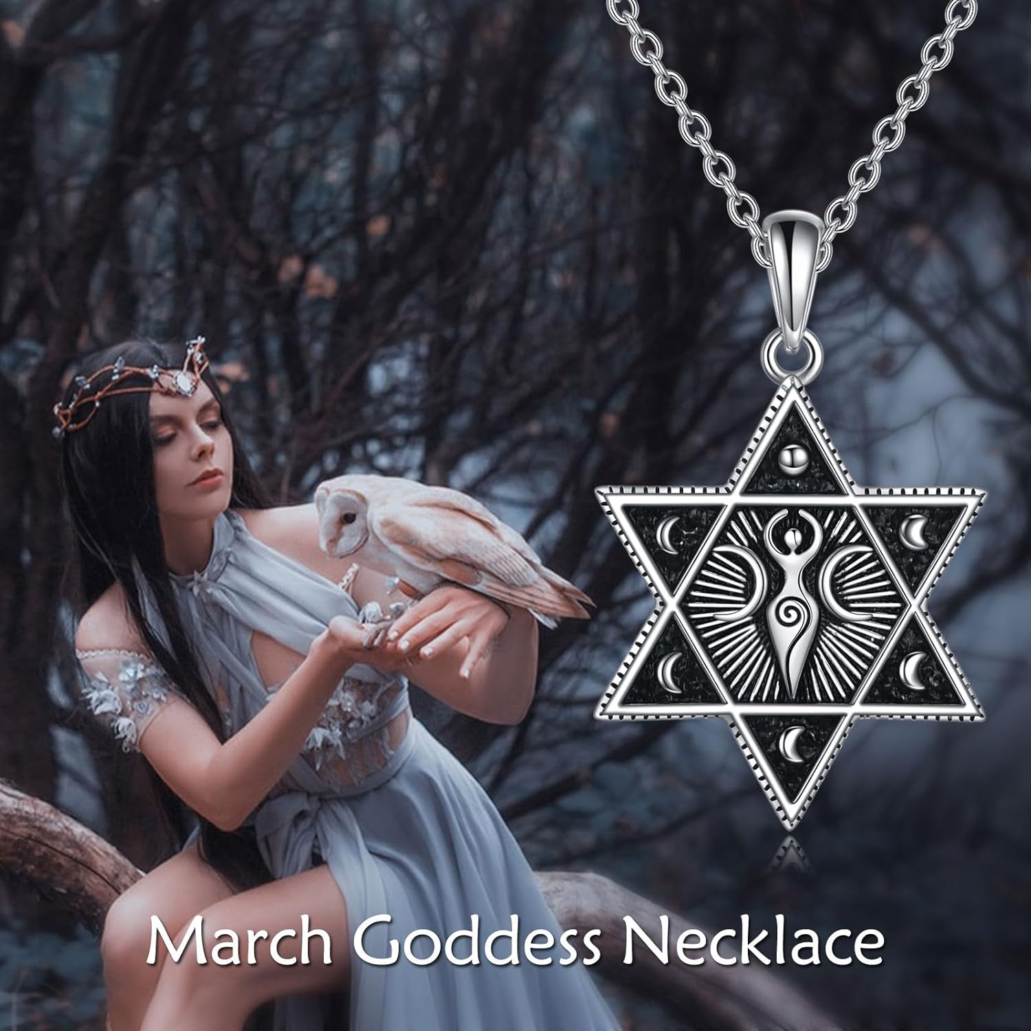 Triple Goddess Moon Symbol Pendant Necklace Sterling Silver Suffering Goddess Pendant Necklace For Women Statement Necklace For Women - Image 2