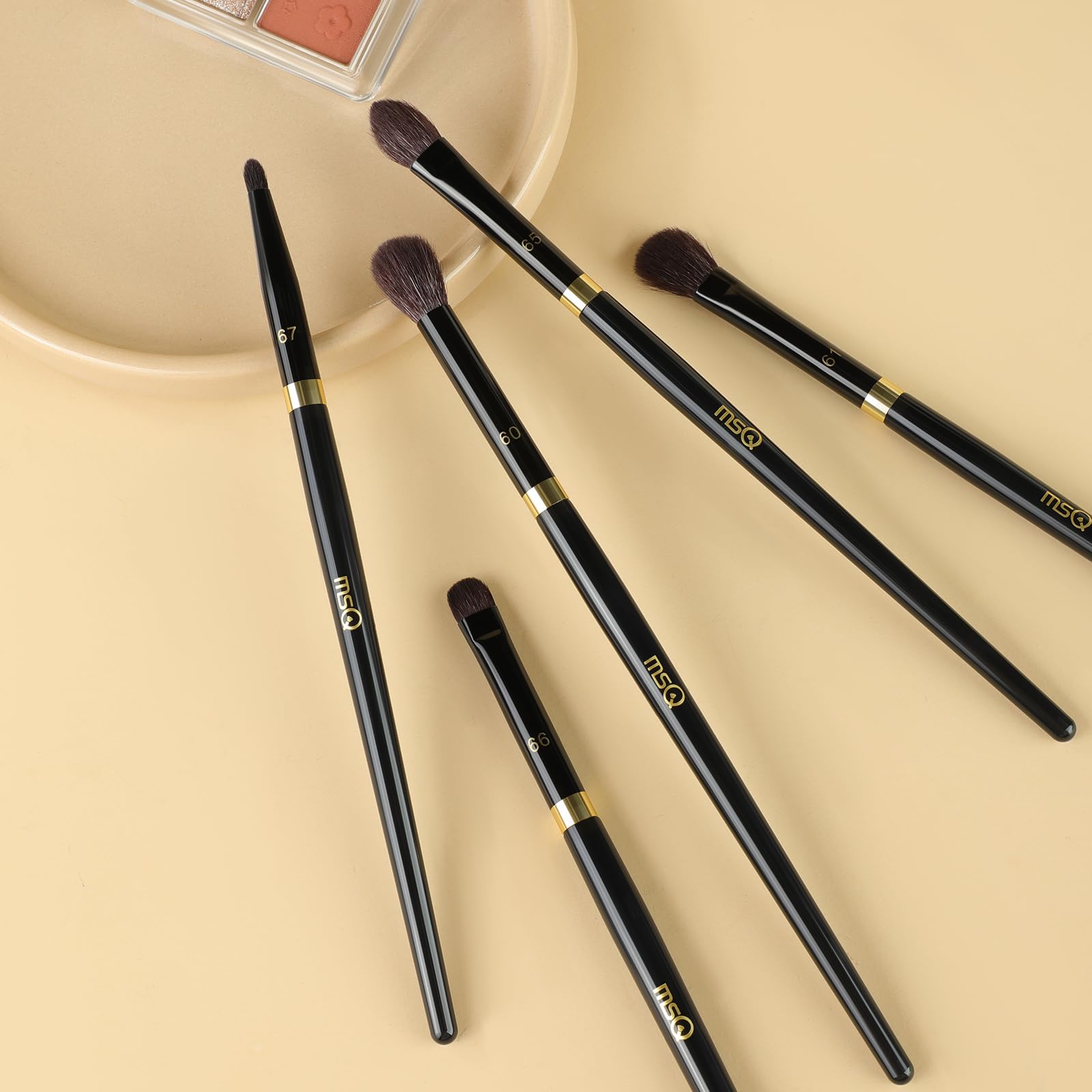 MSQ Juego de 5 pinceles de maquillaje para sombra de ojos, con bolsa | Brocha para sombra de ojos, corrector, para mezclar y resaltar