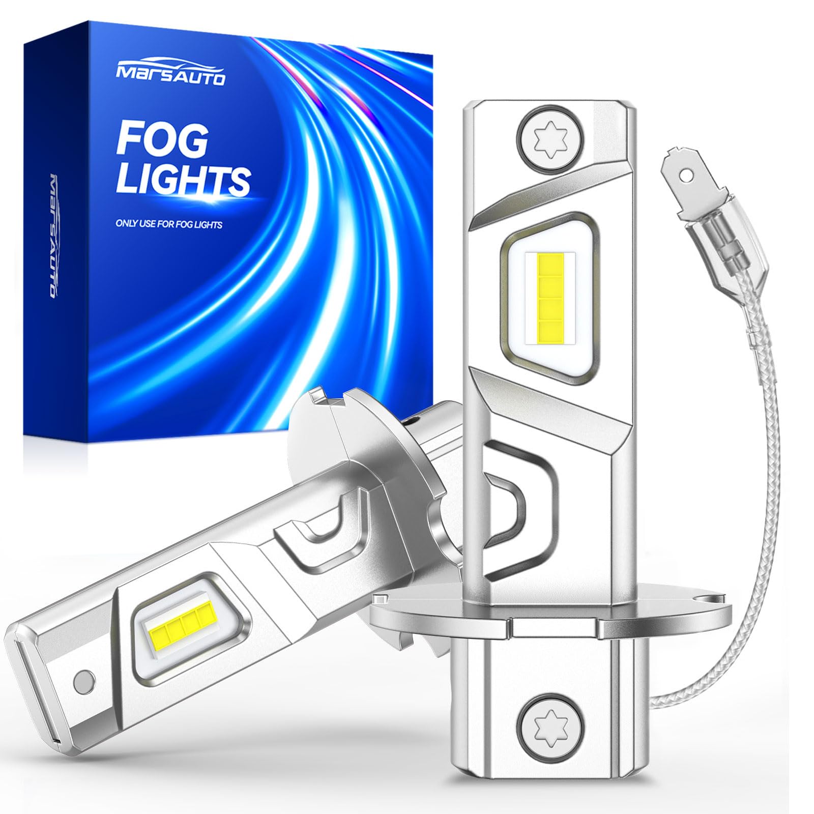 Marsauto H3 Led Bulb Fog Light Bulbs, 600% High Bright H3ll Fog Lights Led, 6500K White Strong Penetration,1:1 Mini Szie Plug &amp; Play H3 Fog Bulb for Car, Truck, SUV, RV Light Bulbs