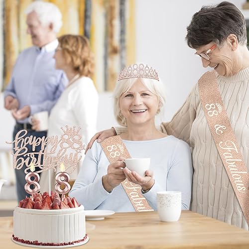 Miniatura 110 de Decoraciones de cumpleaños de 38 años para mujeres, incluyendo banda de cumpleaños, tiara/corona, velas numéricas y decoración de pastel, regalos