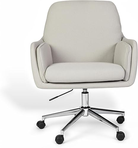 Miniatura 11 de Martha Stewart Clara - Silla giratoria con cojines dobles para oficina en casa en tela gris Bedford con marco de níquel pulido