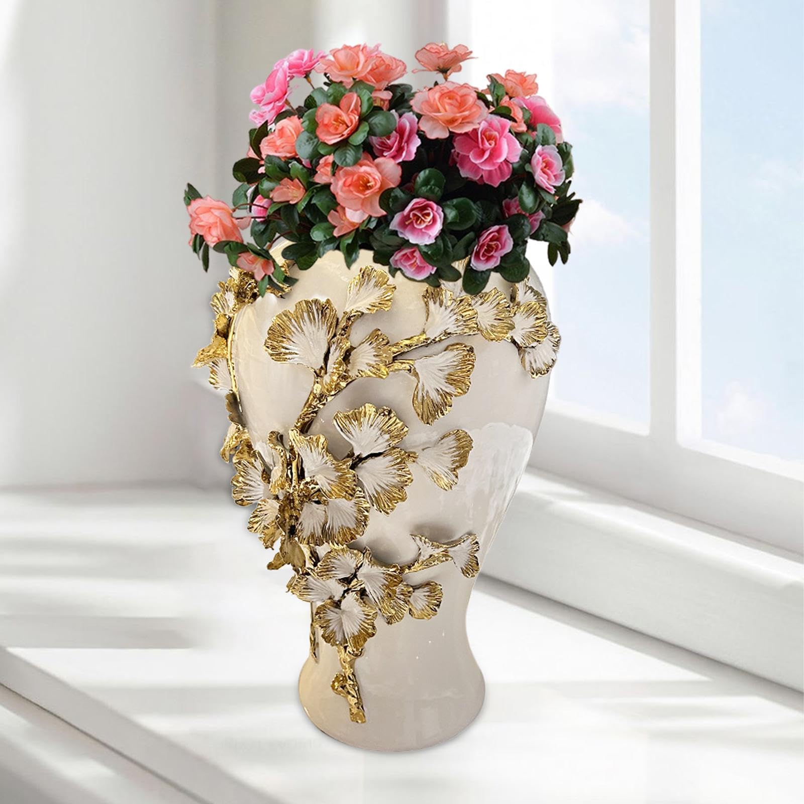 Jarrón Jengibre Cerámica Ornamento Jarro Recipiente Decorativo Superficie Lisa Adecuado para Boda Decoración de Mesa Entrada Colección, XS