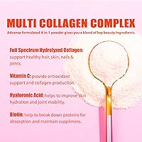 Vista 4 de Polvo de péptidos de colágeno múltiple de 0.35 onzas – Polvo de proteína de colágeno hidrolizado tipo I, II, III, V, X con biotina, ácido