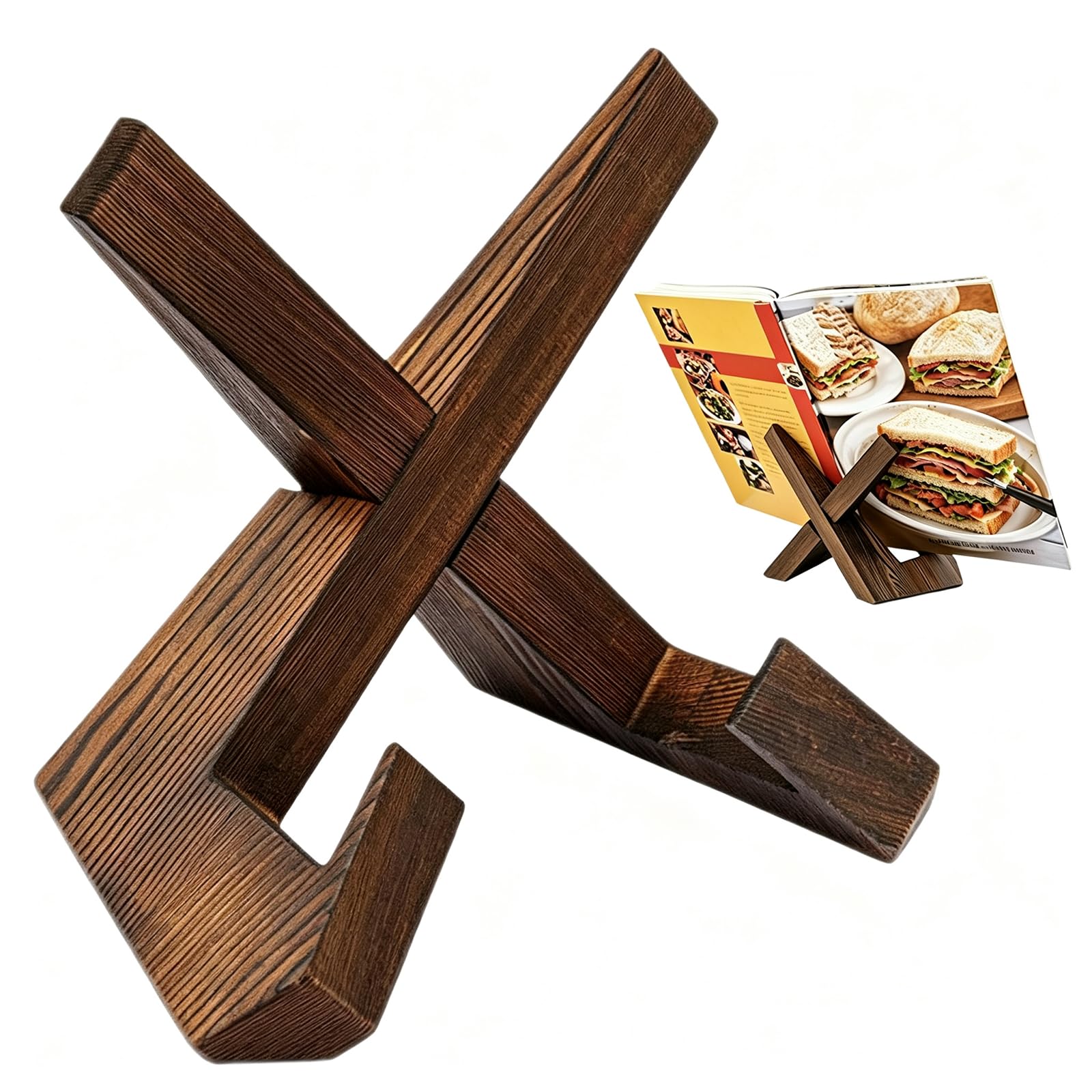 LAIYORA Solid Oak Plate Stand Non-Slip Groove for Cookbook Tablet Display