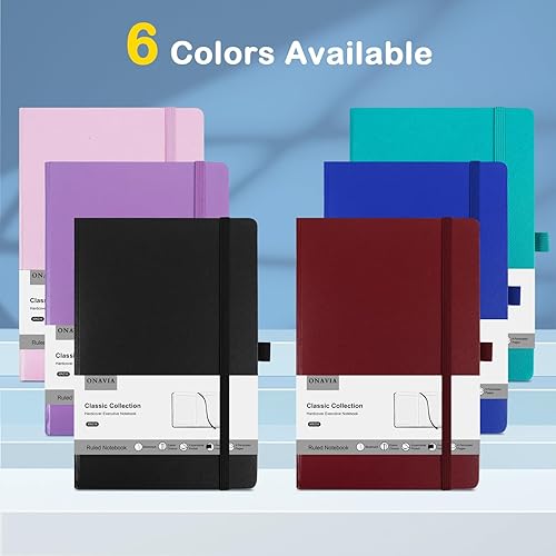 Miniatura 7 de Paquete de 6 cuadernos rayados para trabajo, viajes, universidad, tamaño A5, papel grueso de 3.53 ozm, rayas clásicas, bloc de notas de tapa dura