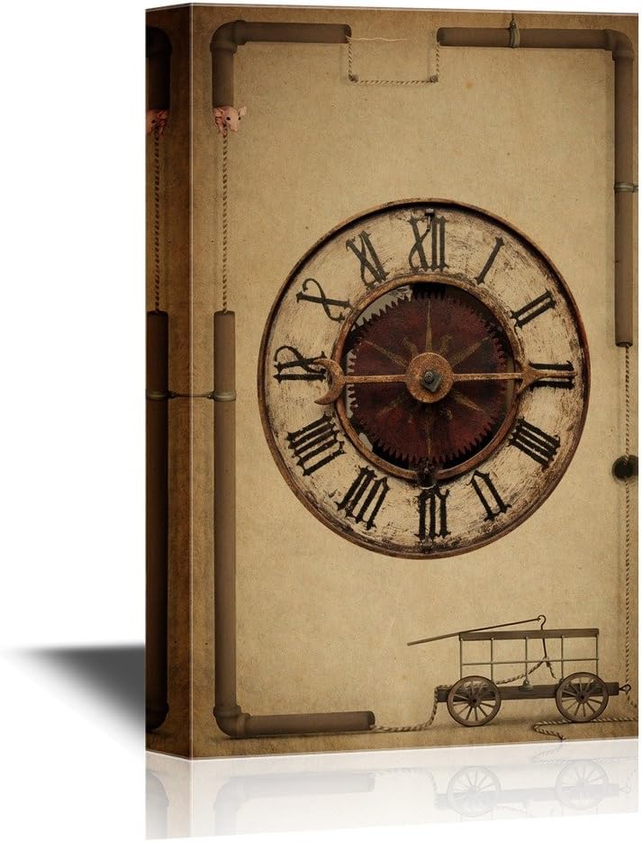 wall26 - Retro Style Canvas Wall Art - Clock - Vintage Style Giclee Print Gallery Wrap Modern Home Art | Ready to Hang - 16x24 inches