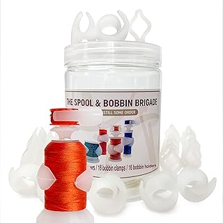 Madam Sew Semi Clear Thread Storage System, 48pc Set Includes 16 Thread Spool Huggers, 16 Bobbin Clips, 16 Bobbin Holders – Control Thread Ends and Keep Spools Tightly Wound for Sewing Storage