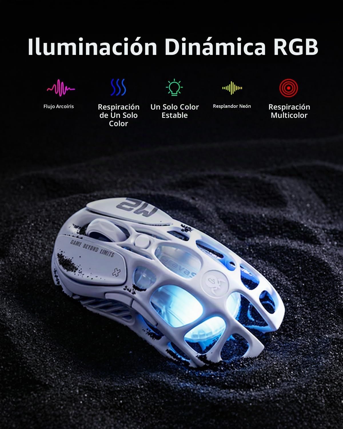 GravaStar Mercury M2 Raton Gaming Inalambrico, 26.000 dpi, Blanco | Raton Bluetooth Sensor PAW3395DM, Diseño Perforado de 79 g, 5 Botones Programables, RGB y 3 Modos,Ratón Gamer para PC y Mac 4