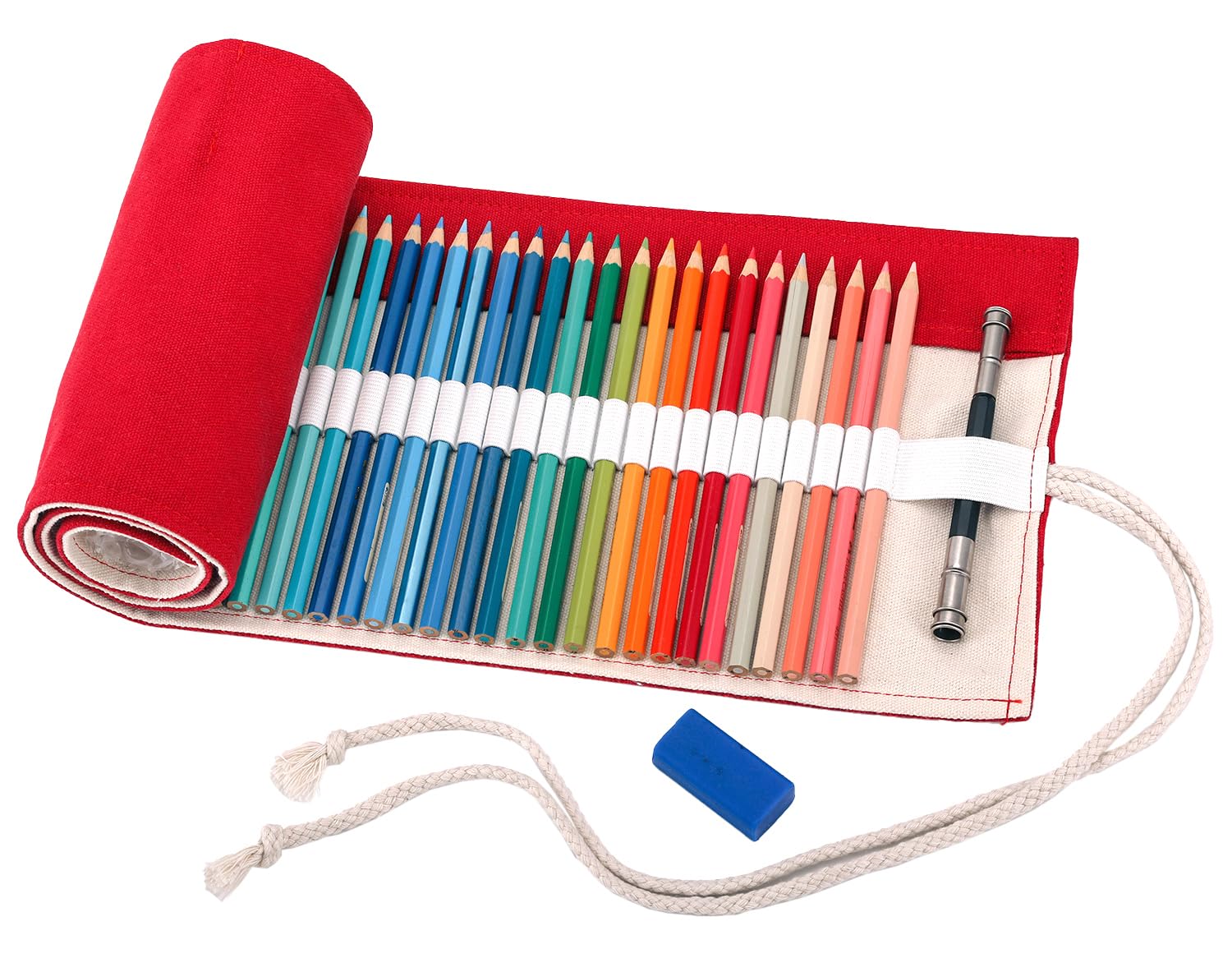 Amoyie Roll Up Pencil Case, Pen Organiser, Pencil Wrap 48 Holes, Red — image 1