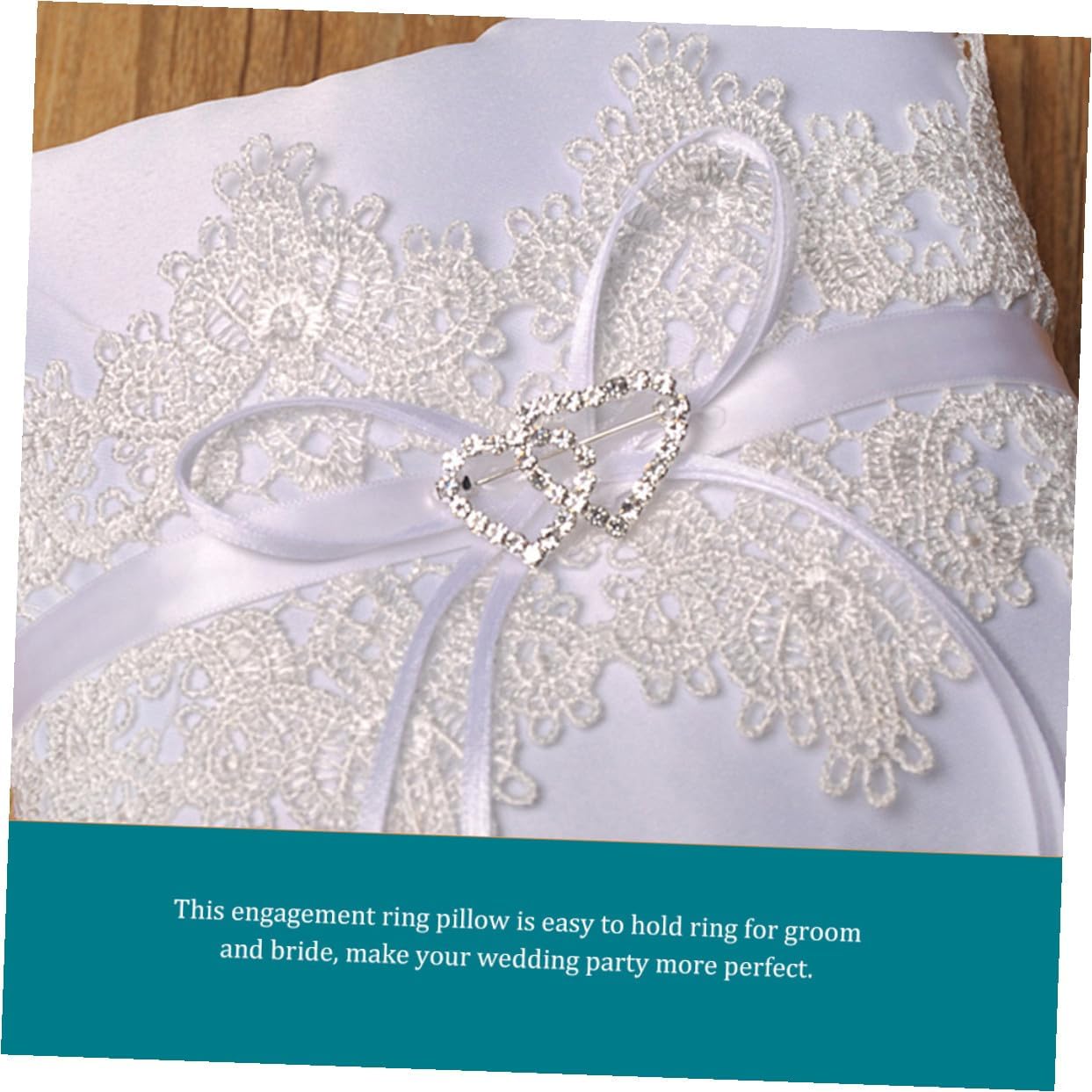 White Lace Double Heart Wedding Ring Pillow Pearls, Bridal Shower Ring Bearer Cushion for Wedding Party Decoration and Ceremony Supplies