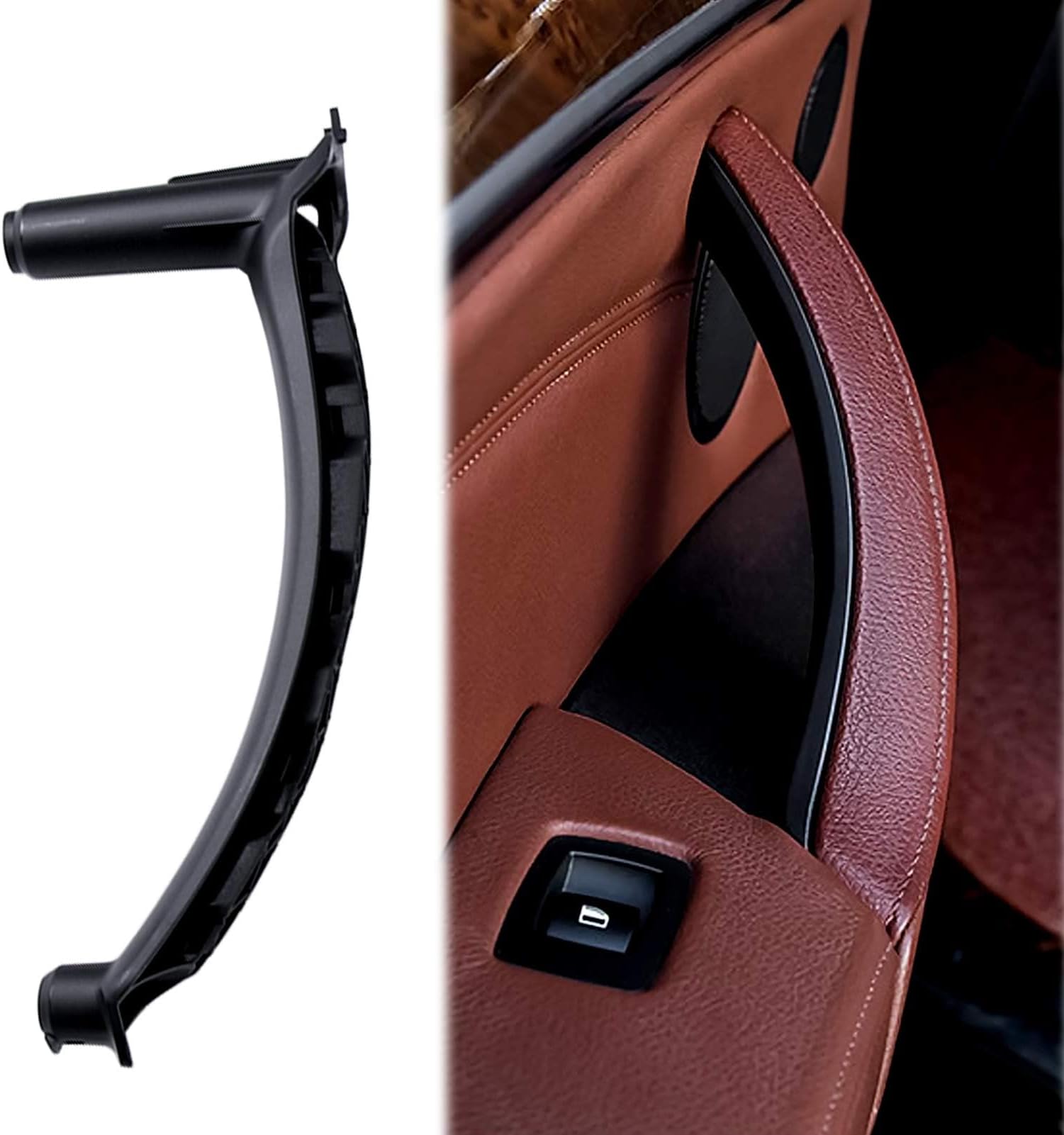 TTCR-II Door Pull Handle Compatible with BMW X5 E70 2008-2013,Compatible with BMW X6 E71/E72 2008-2014,Left Front/Left Rear Interior Passenger Door Handle Trim(Leather Cover NOT Included), Black
