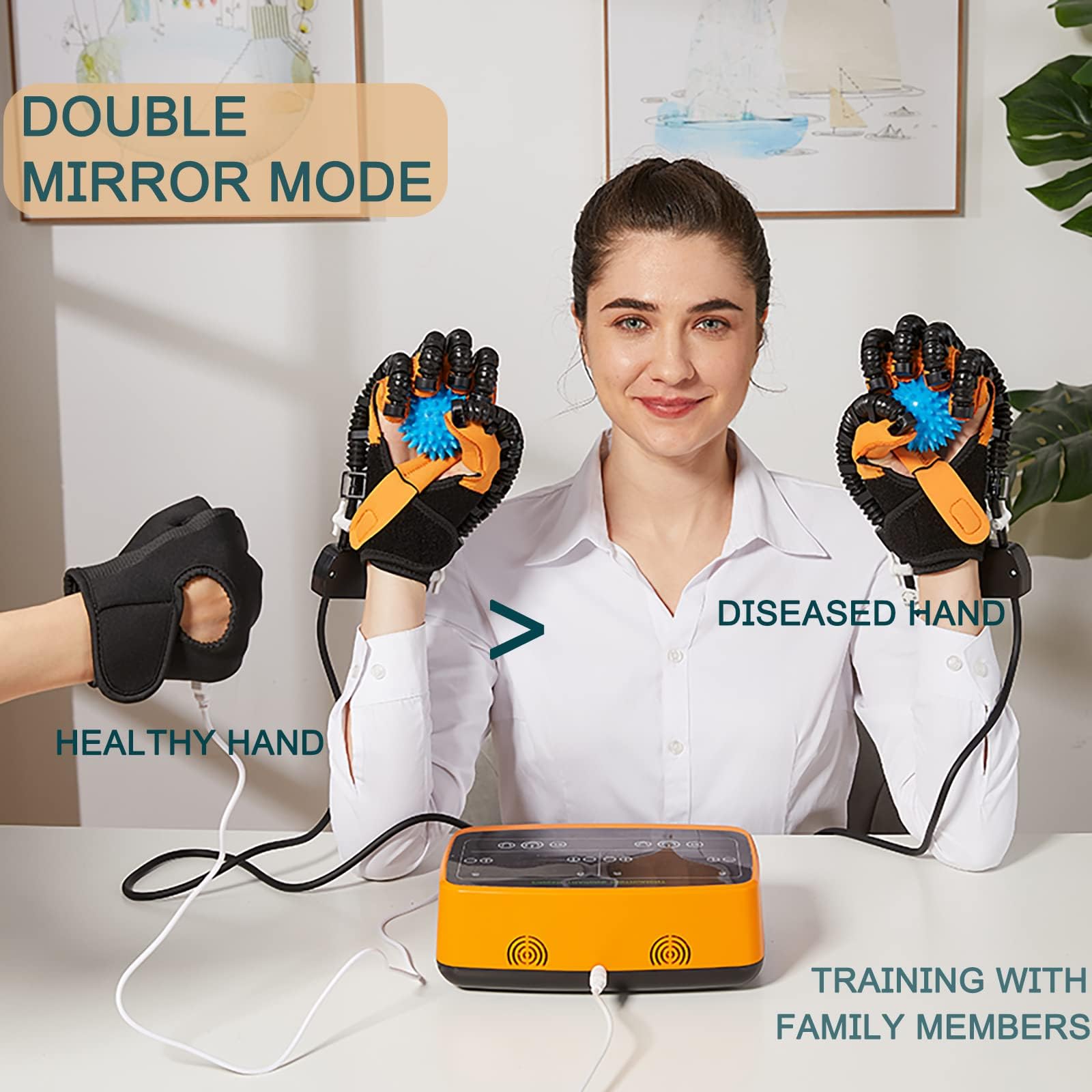 Guante De Robot De RehabilitacióN Modo De Dos Manos, Para Ejercicios De Dedos Ayudan Con El Entrenamiento De ExtensióN De Dedos, Entrenamiento De Manos Guante FéRula Para Dedo-Left and Right Hand||XL