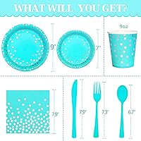 Vista 45 de Platos de papel plateado y servilletas para fiestas, platos blancos y plateados para 24, 168 piezas de decoraciones de fiesta plateadas para boda