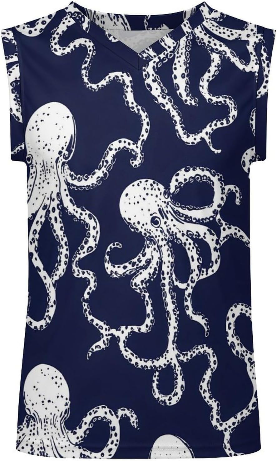 Octopuss Dark Blue Men's V-Neck Basketball Tank Top Sleeveless Workout Tank Shirts Gym Fitness Tees Vest