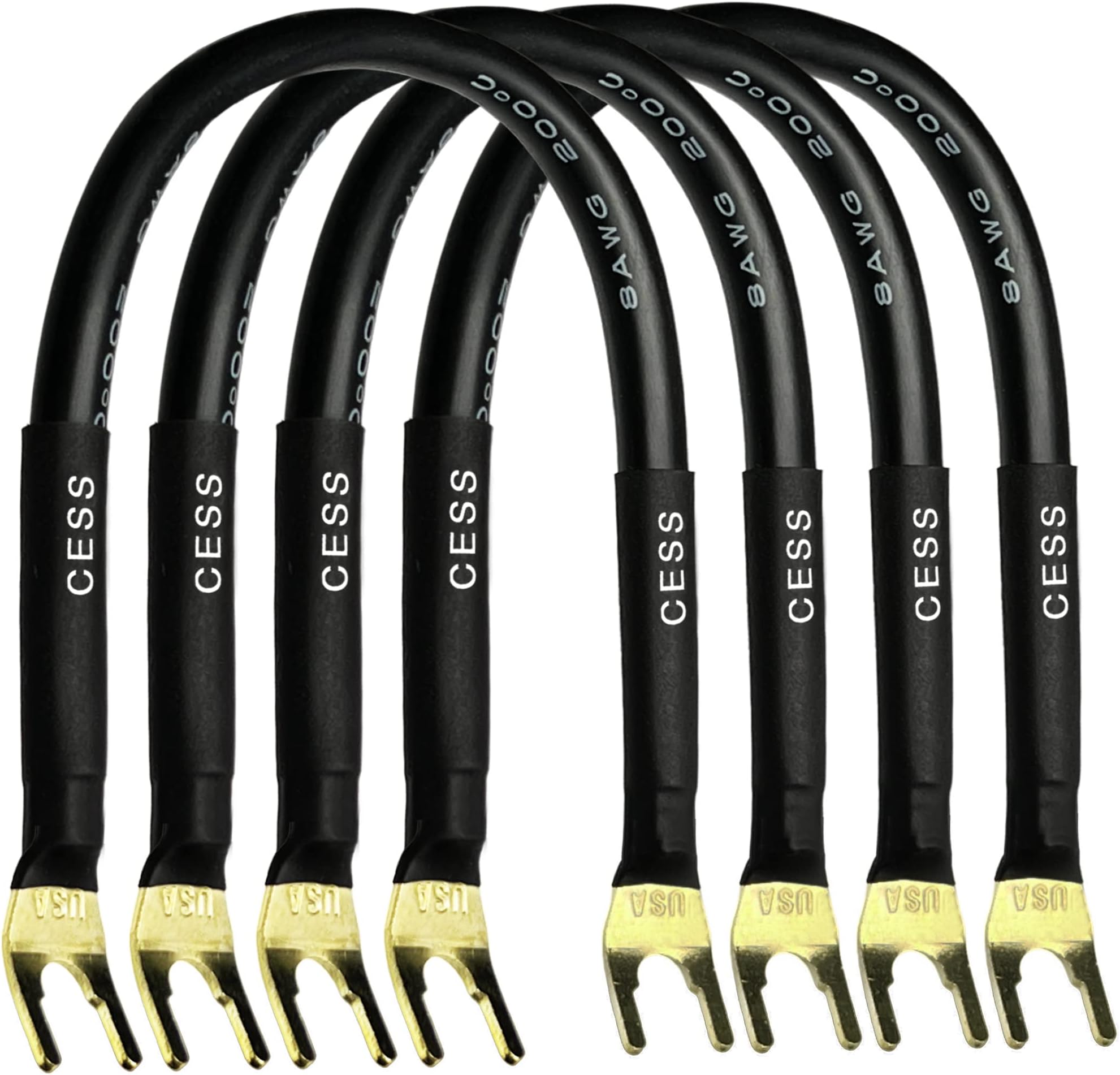CNCESS CESS-028L HiFi Premium Speaker Cable Jumpers 8 Inches - Fork Spade Plug to Spade Plug Speaker Jumper Cables - 4 Pack (Large Fork)