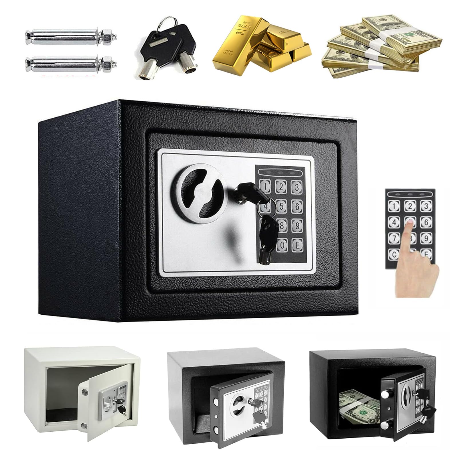 4.6L Digital Steel Safe, Fireproof Safe Boxes for Home, Electronic Password Cabinet Security Money Cash Safes with Digital Keypad & 2 Keys, Anti-theft Wall Safes for Home Office Hotel Business, Black