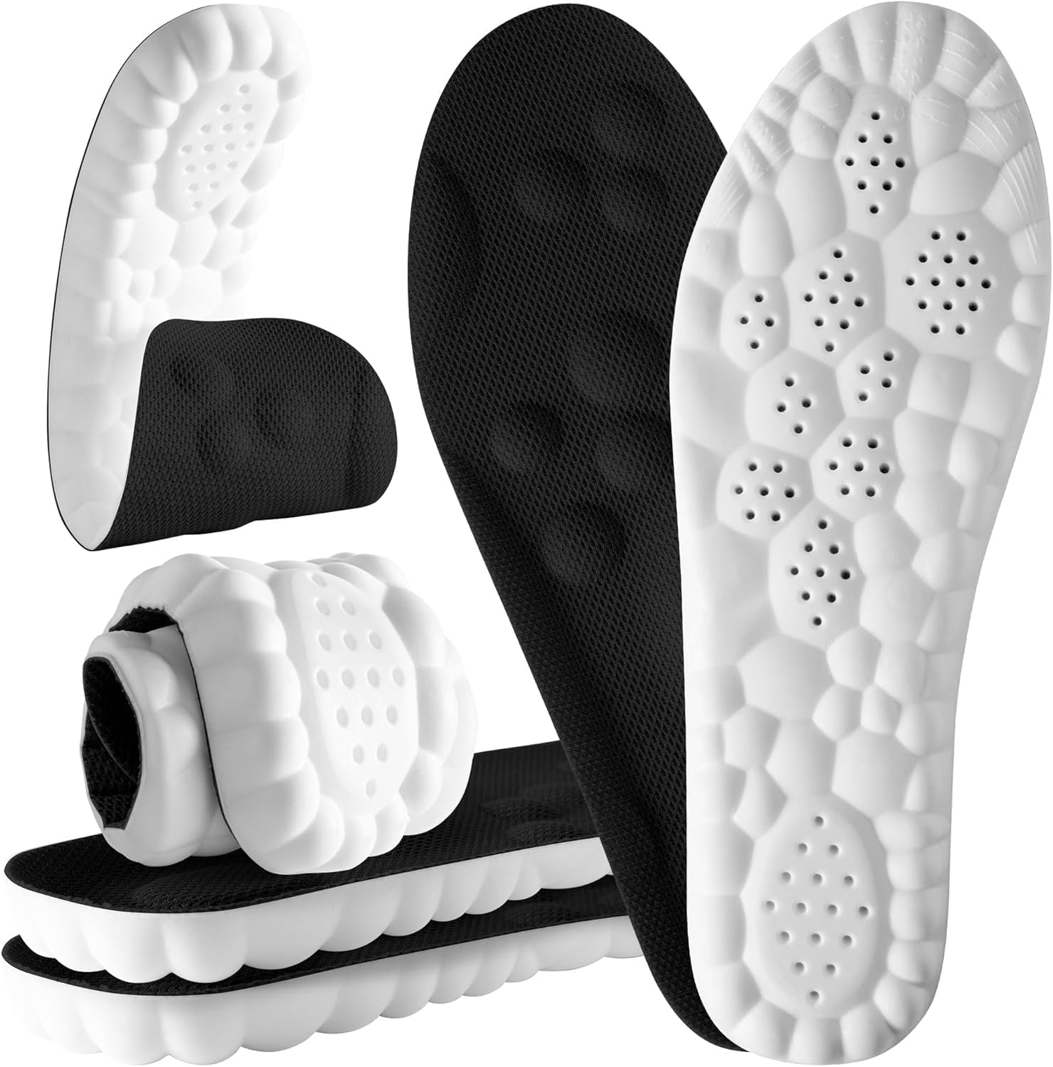 4D Cloud Steppers Insoles for Men and Women - Shock Absorption Inserts, Soft Anti-Fatigue, Memory Foam Insoles for Shoes, Boots &amp; Sneakers (Black, Men: US 9-12/ Women: US 11-14)