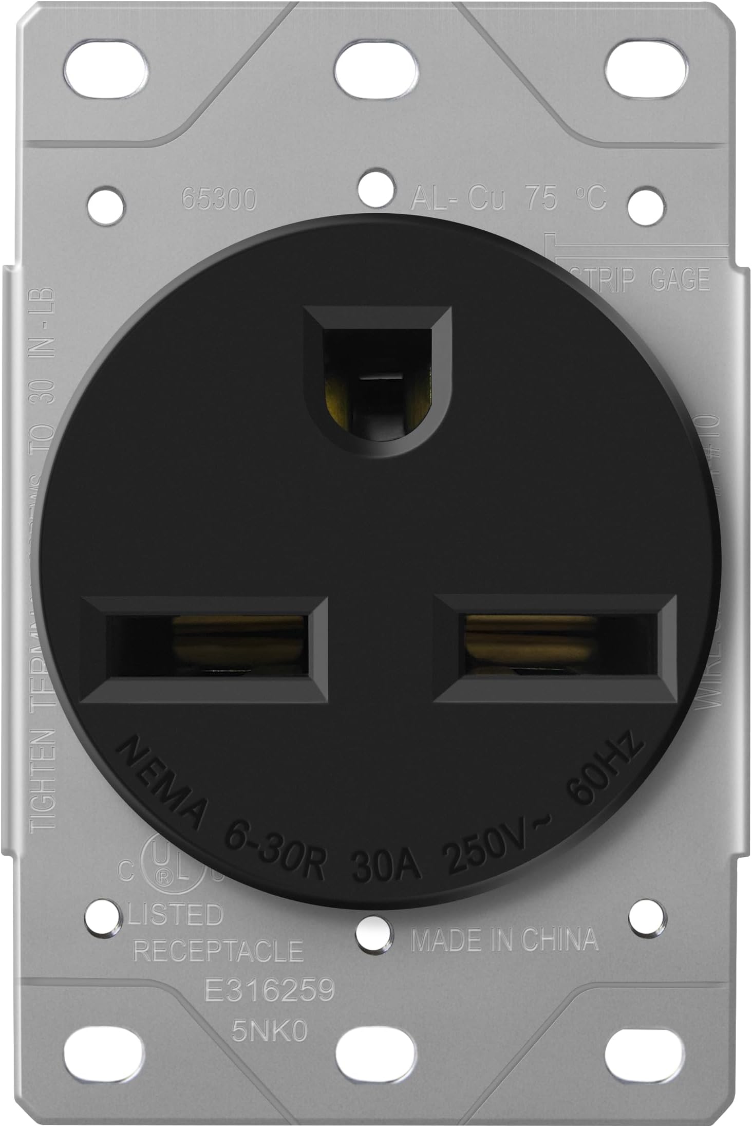 ENERLITES 30 Amp 125/250V NEMA 6-30R Socket, Heavy Duty 30A Socket, for Welders, Air Conditioners, Electric Vehicles (EV), Generators and More, 2 Pole, 3 Wire, 65300-BK, Black