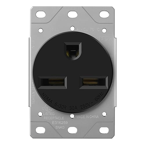 Miniatura 8 de ENERLITES NEMA TT-30R Toma de corriente, remolque de viaje RV de 30 amperios, 2 polos, conexión a tierra de 3 cables, 30 A 125 VAC, 60 Hz, 63300-BK,