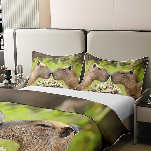Miniatura 4 de Capybara - Juego de funda de edredón 100% algodón, tamaño individual, para niños, amantes de los animales, juego de funda de edredón para niños,