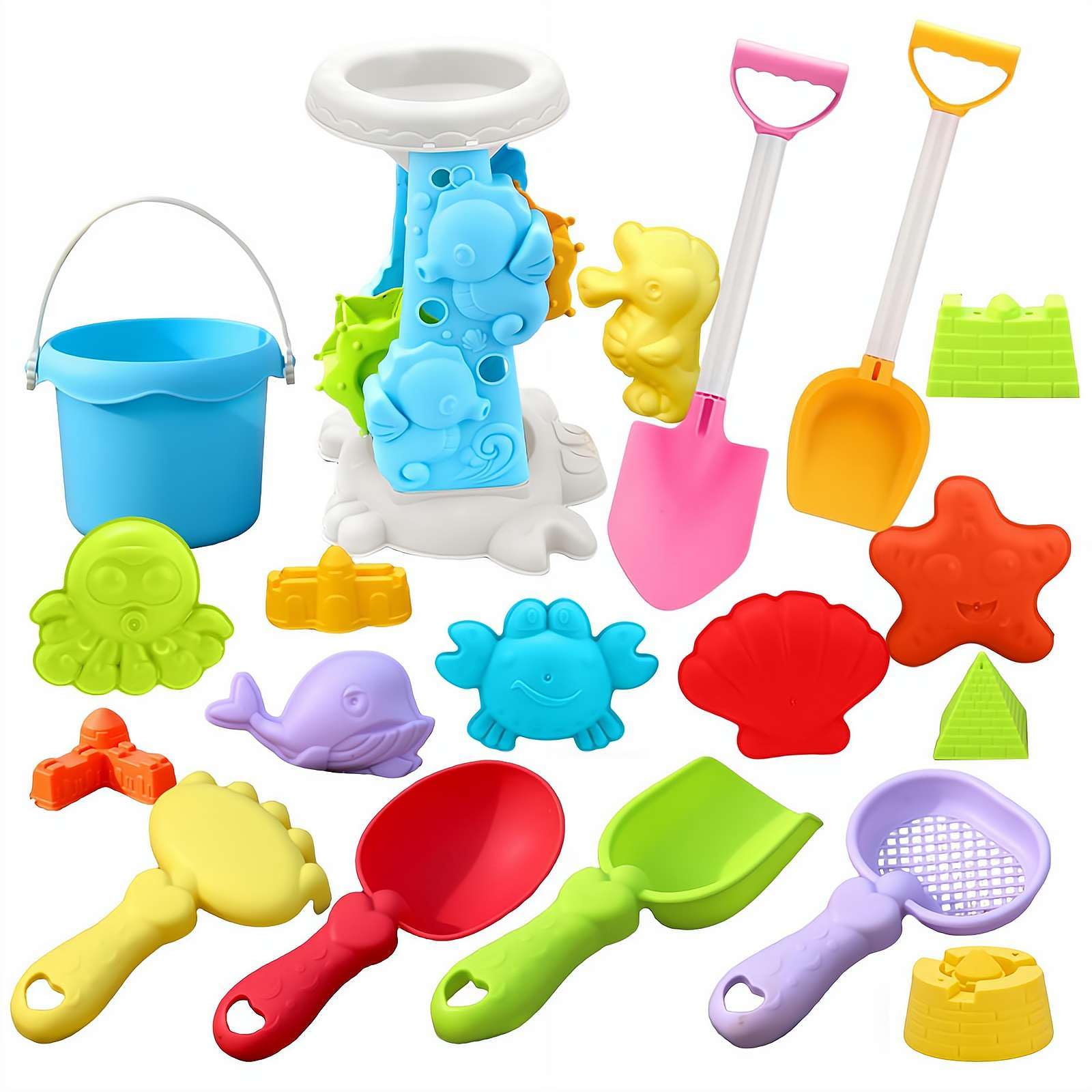 Beach Toy Set – 18-Piece Sand Play Kit with Shovels, Molds & Bucket, Durable Plastic Summer Outdoor Toys for Kids, Toddlers, Family Beach Vacations & Sandbox Fun
