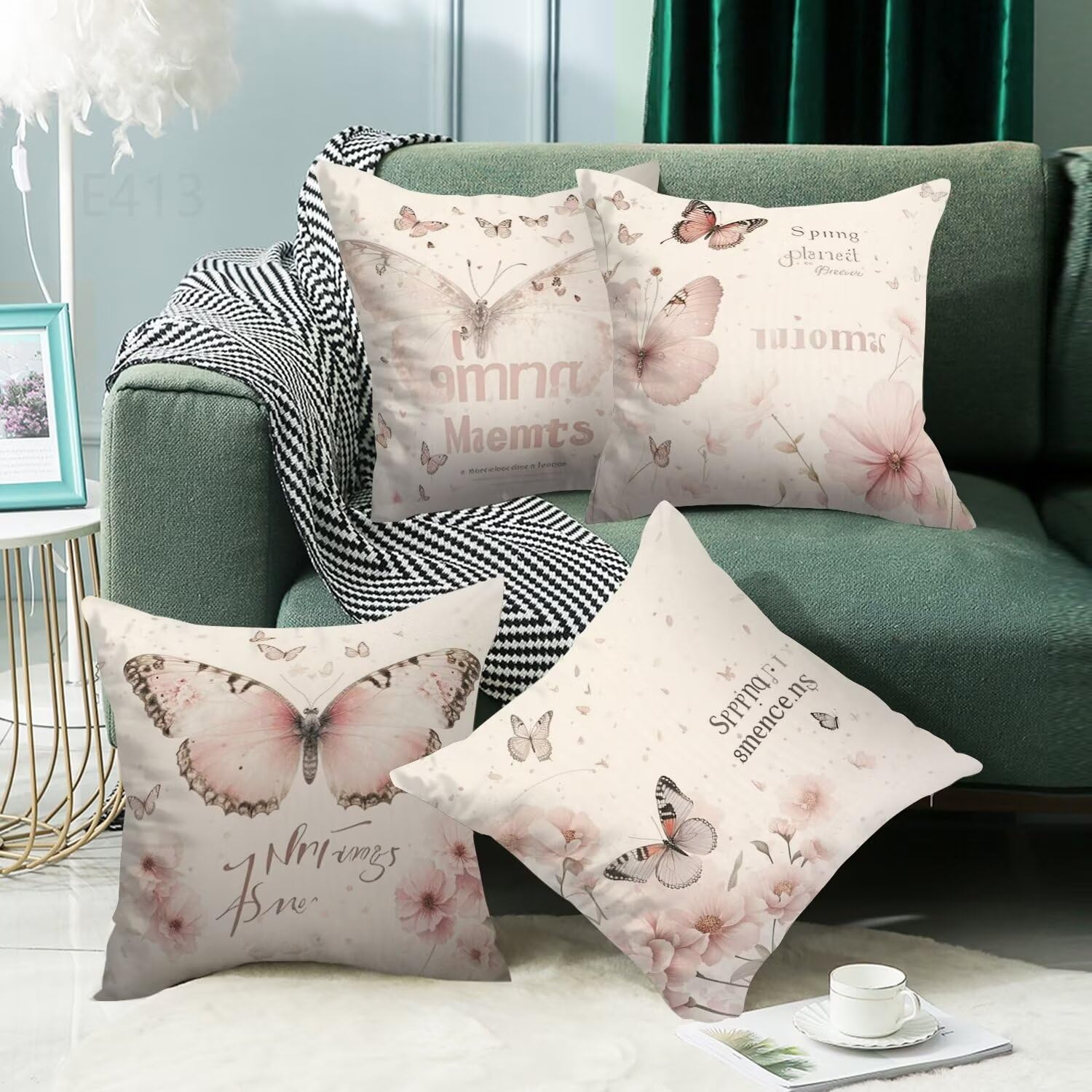 retrò Federe Cuscini Divano 50x50cm,4 Pack Farfalla Estate Esterno Cuscini per Divano,Doppio Lato Quadrato Morbido Cuscini Divano,per Divano Soggiorno Sedia Autunno Dekoration Cuscino,Regali LY-413